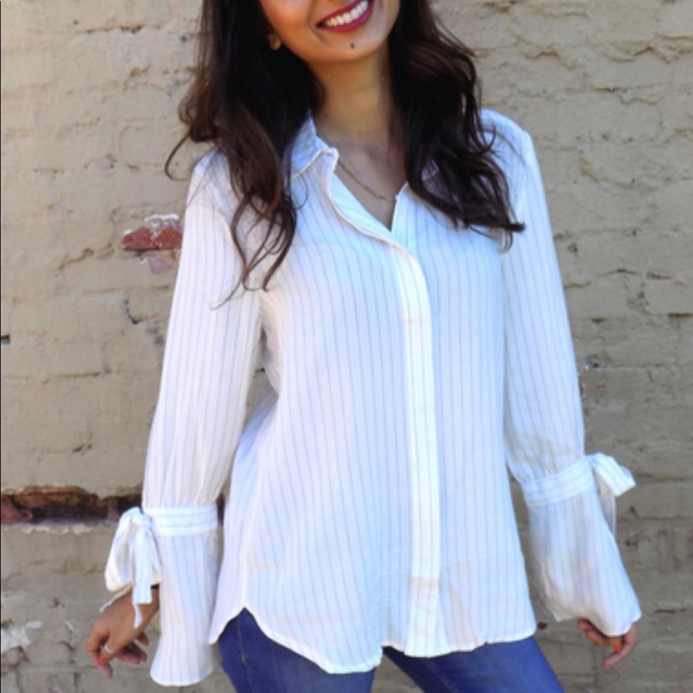 Long Sleeve Pinstripe Blouse